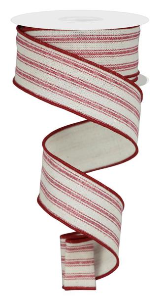 1.5" x 10 yds Ticking Stripe on Cotton Red Ribbon image 0