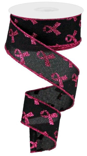1.5" x 10yd Glitter Breast Cancer Ribbon image 0