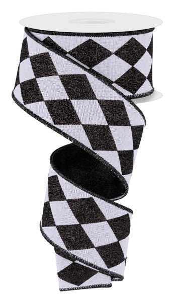 2" x 10yd Black White Harlequin Ribbon image 0