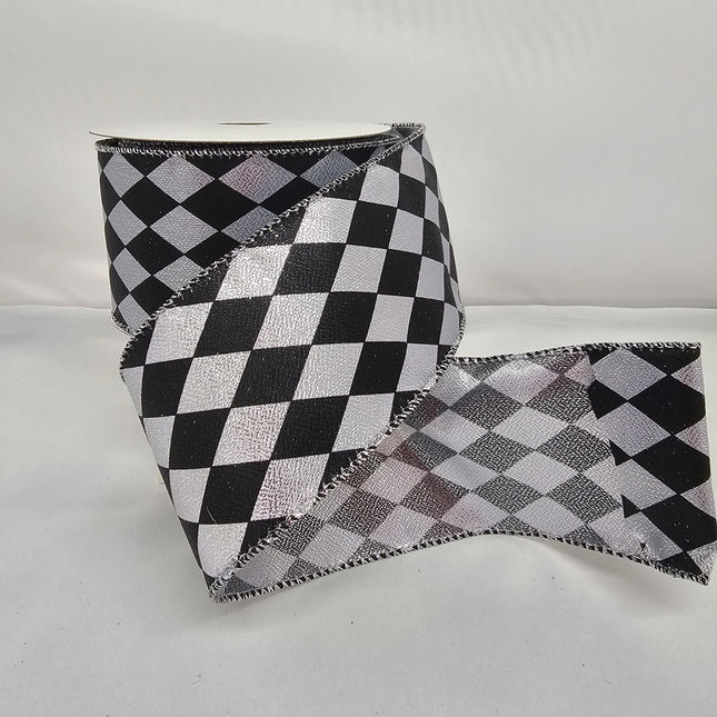 2.5"x10Y Elegant Metallic Ribbon Black/Silver Metallic Harlequin image 0