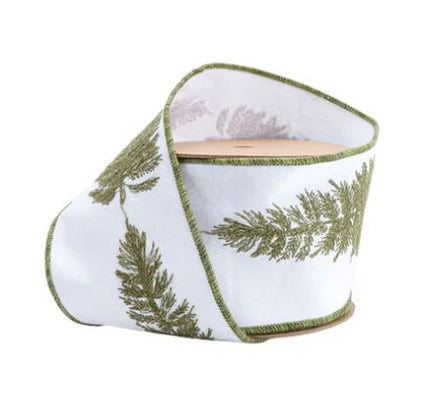 Embroidered Tree 4"x10Y Wired Canvas Ribbon