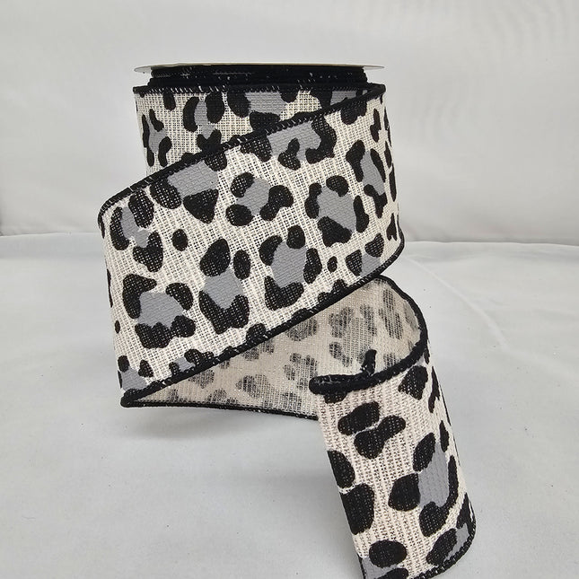 2.5"x10Y Elegant Metallic Ribbon Black/White/Silver Cheetah image 0