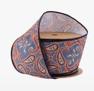 Blue/Orange Paisley Wired Dupioni 2.5"x10Y