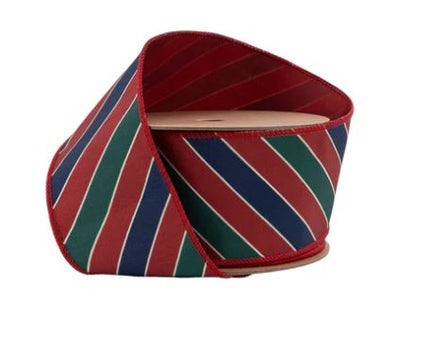 Green and Blue Diagonal Stripe on Red 2.5"x10Y