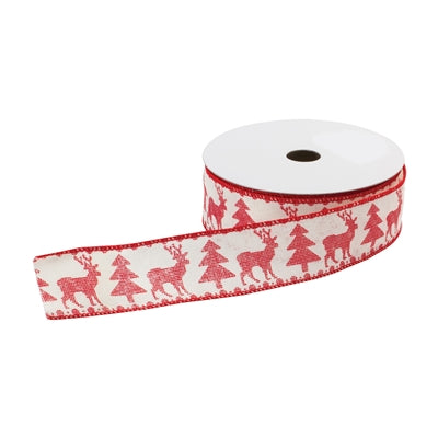 Red/White Deer/Tree Christmas Ribbon