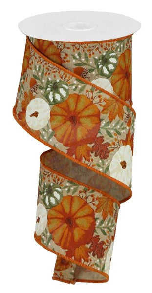 2.5" x 10yd Pumpkins/Foliage On Royal image 0