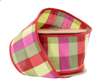 Green/Pink/Red Check Ribbon 2.5"x10Y
