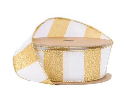 Horizontal Gold Glitter Stripes on White Ribbon 1.5"x10Y
