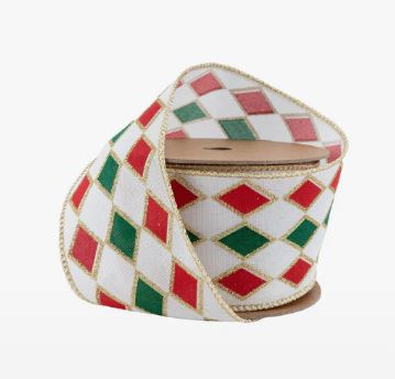 2.5"x10Y Red and Green Glitter Diamond Ribbon