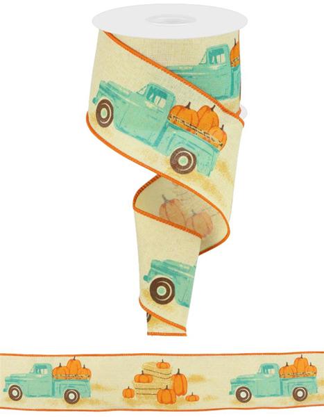 2.5" x 10yd Truck W/Pumpkins On Royal image 0