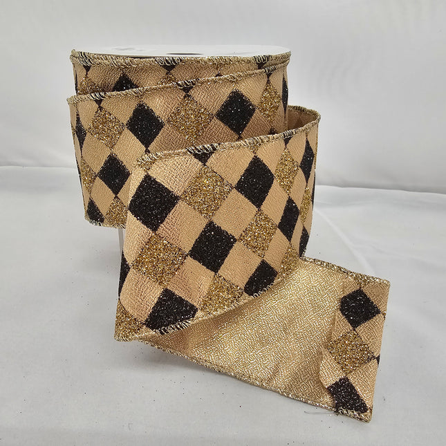 2.5"x10Y Elegant Metallic Ribbon Small Harlequin