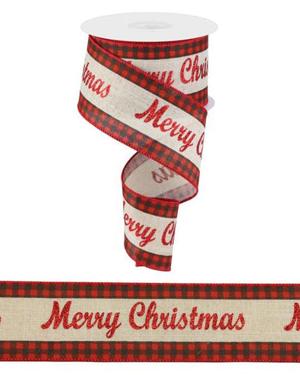 2.5" x 10yd Glitter Merry Christmas/Check Ribbon
