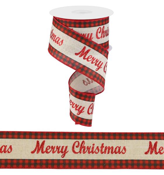 2.5" x 10yd Glitter Merry Christmas/Check Ribbon