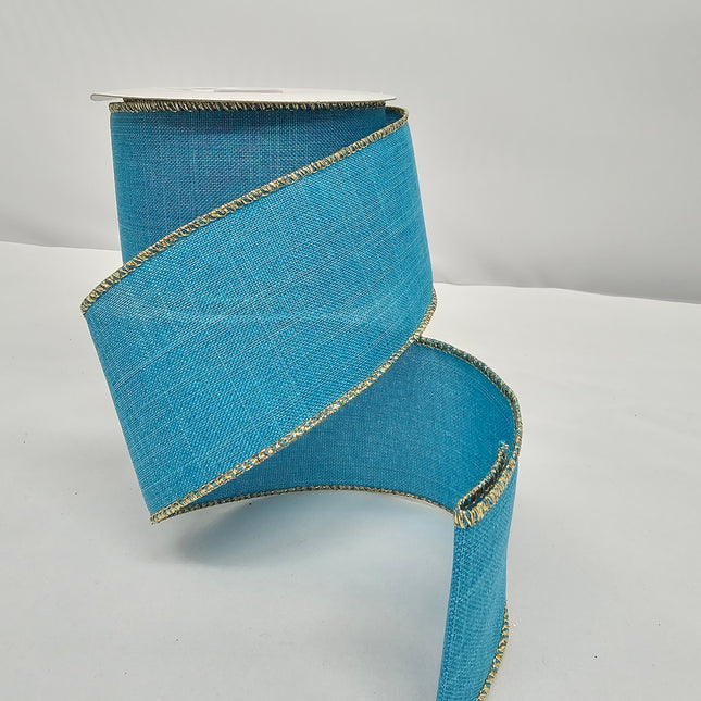 2.5"x10Y Glitter Trim Turquoise/Gold Ribbon image 0