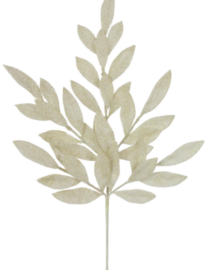 22.75"L Glitter Bay Leaf Spray Light Gold