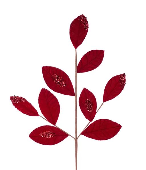 27" Velvet/Glitter Leaf Spray