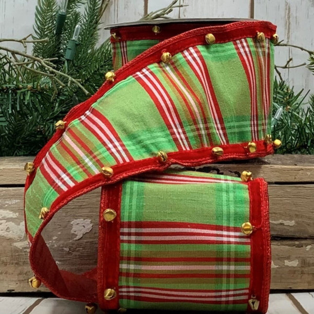 4" x 5yds dupioni North Pole plaid bell edge, red green pink