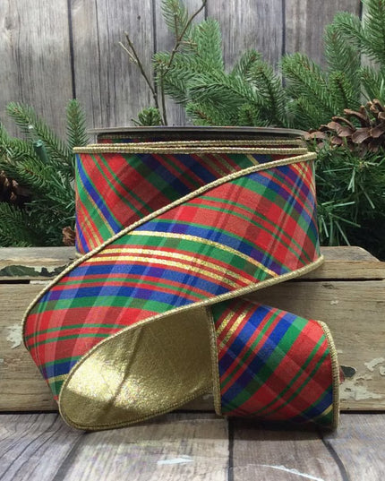 2.5" x 10yds dupioni diagonal yuletide plaid