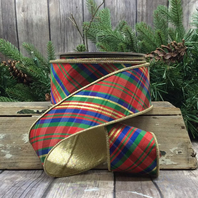 2.5" x 10yds dupioni diagonal yuletide plaid