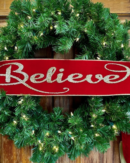 Banner Believe Red Gold 6" x 70"