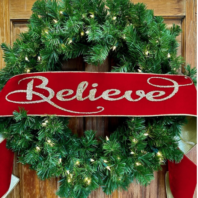 Banner Believe Red Gold 6" x 70"