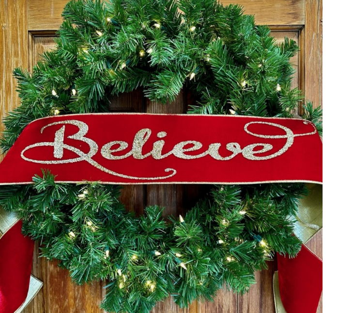 Banner Believe Red Gold 6" x 70"