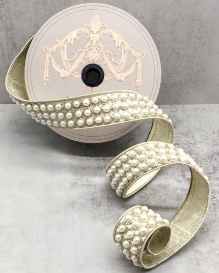 1.5" x 5yds metallic dupioni pearls trim