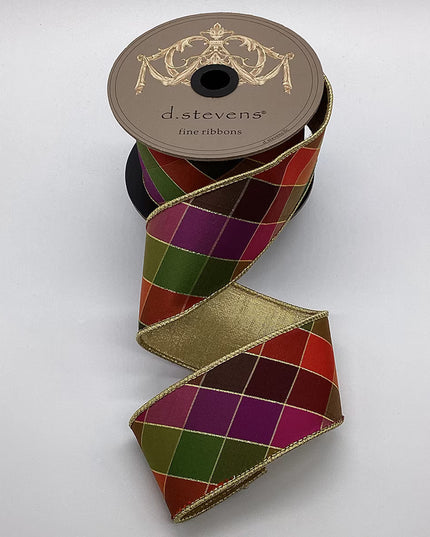 2.5" x 10yds dupioni colorful stain glass check