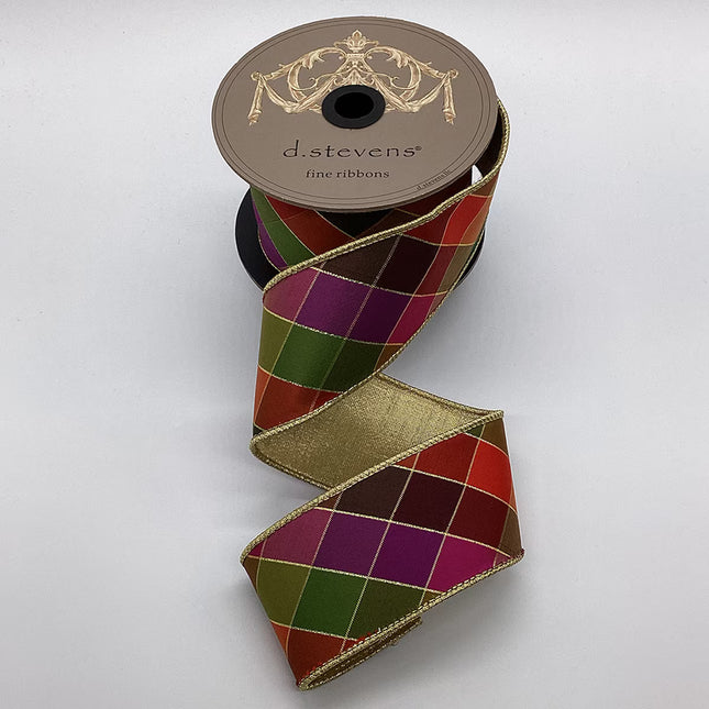 2.5" x 10yds dupioni colorful stain glass check