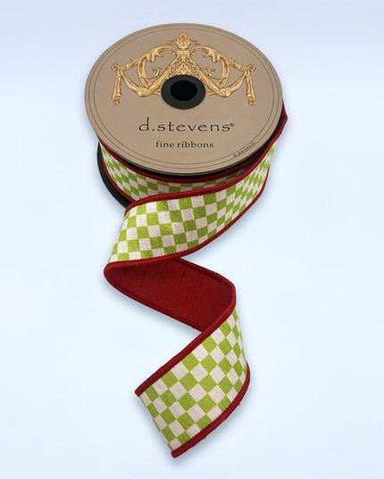 1.5" x 10yds dupioni checks red backing