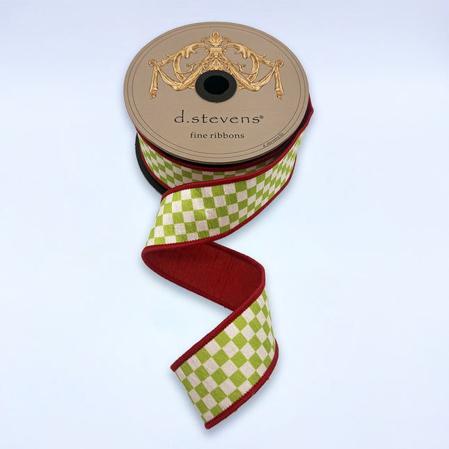 1.5" x 10yds dupioni checks red backing