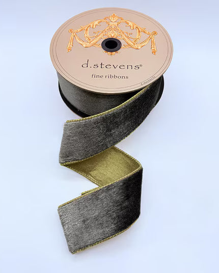 2.5" x 10 yards Ice Velvet Iron Grey with Gold Metallic Back