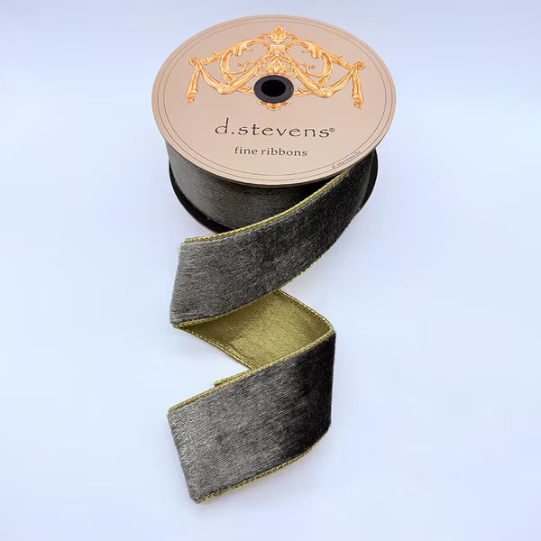2.5" x 10 yards Ice Velvet Iron Grey with Gold Metallic Back