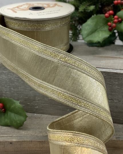 2.5" x 10 yd Faux Metallic Dupioni Stripe Edge Gold