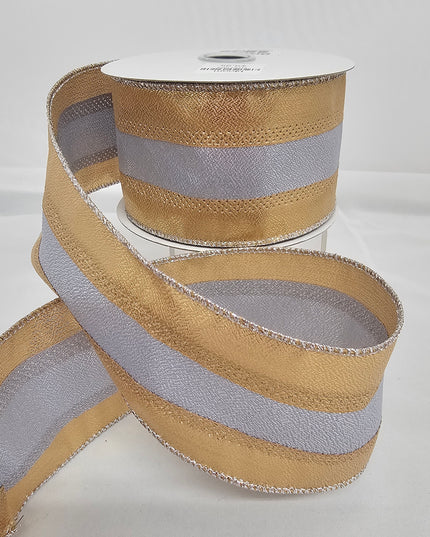 2.5"x10Y Elegant Metallic Ribbon Gold/Silver Metallic Stripe image 0