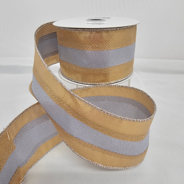 2.5"x10Y Elegant Metallic Ribbon Gold/Silver Metallic Stripe image 0