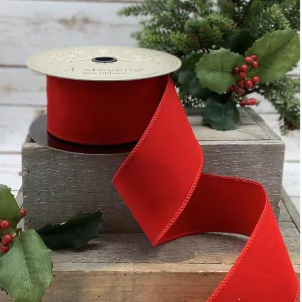 2.5" x 10 yds Velvet Double Sided Outdoor Ribbon Red