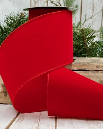 4" x 10 yds Velvet Double Sided Outdoor Ribbon Red