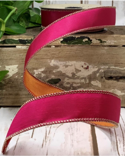 1" x 10yd  Taffeta Hot Pink/Orange