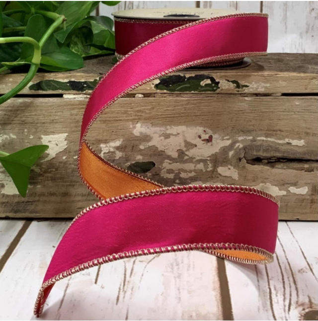 1" x 10yd  Taffeta Hot Pink/Orange