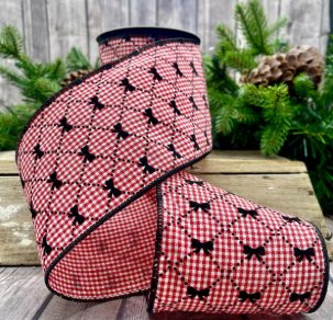 Linen Check Black Bow Ribbon 2.5" x 10yd