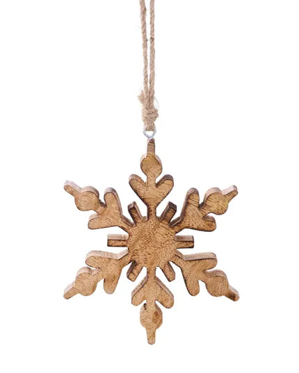 6" Mango Wood Snowflake Ornament