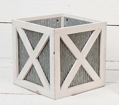 Whitewash Square Wood Box with Olive Tin image 1