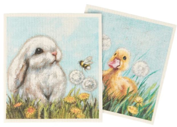 White Bunny Swedish Dishcloth Set