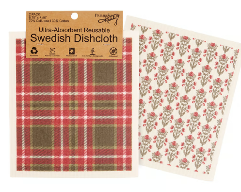Red Plaid Swedish Dishcloth Set