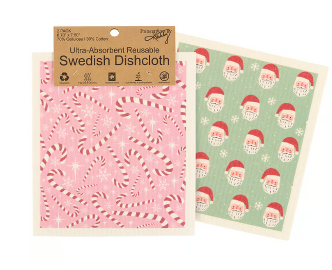 Candy Cane Swedish Dish Cloth Set