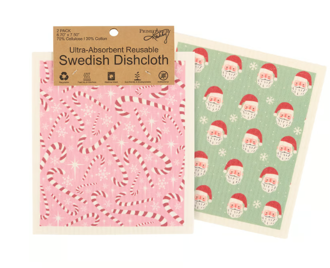 Candy Cane Swedish Dish Cloth Set