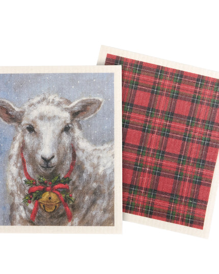Festive Sheep Swedish Dish Cloth Set