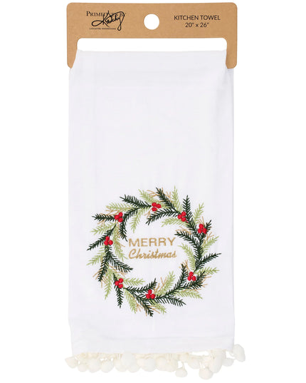 Merry Christmas Wreath Kitchen Towel