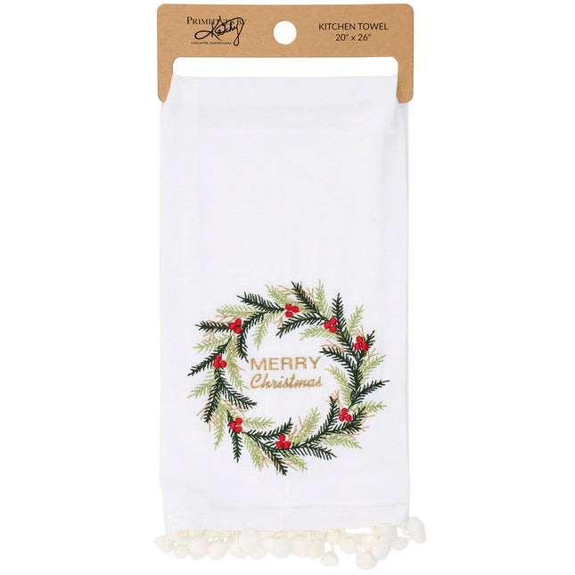 Merry Christmas Wreath Kitchen Towel
